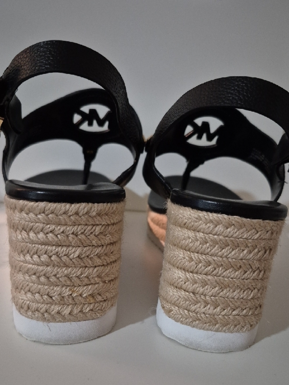 Michael Kors Black & Gold MK Logo Wedge Sandals - Picture 9 of 9